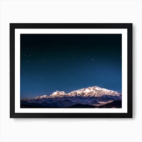 Snow Covered Mount Kanchenjunga Starry Night Sky Art Print