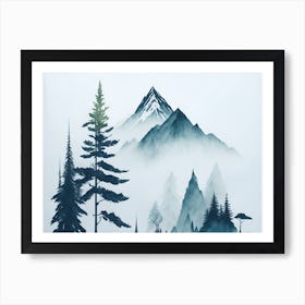 Mountain And Forest In Minimalist Watercolor Horizontal Composition 363 Art Print