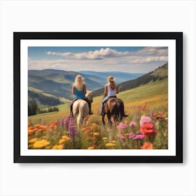 Two Women Riding Horses In The Mountains Art Print