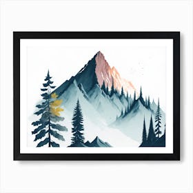 Mountain And Forest In Minimalist Watercolor Horizontal Composition 172 Póster