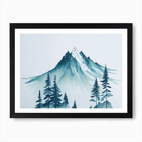 Mountain And Forest In Minimalist Watercolor Horizontal Composition 76 Art Print