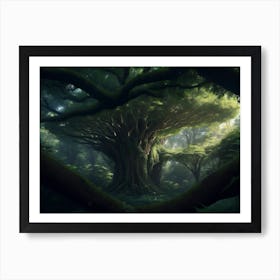 Fern Colonies Thriving Beneath The Canopy Of A Giant Tree Art Print