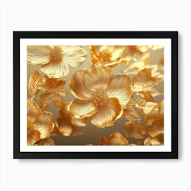 Gold Flowers Painting Art Print