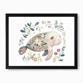 Little Floral Manatee 2 Art Print