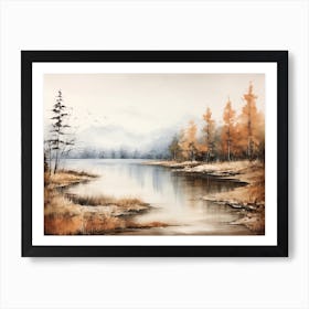 A Painting Of A Lake In Autumn 33 Art Print