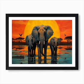 Standing In Front Of Water With Orange Sky Art Print