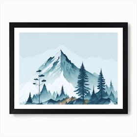 Mountain And Forest In Minimalist Watercolor Horizontal Composition 157 Art Print