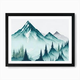 Mountain And Forest In Minimalist Watercolor Horizontal Composition 31 Art Print