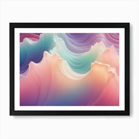 3d Illustration Of Abstract, Flowing Mountains In Shades Of Pink, Blue, And Green, Creating A Smooth And Glossy Design Art Print