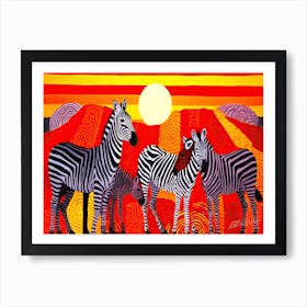 African Zebra Sunset - Zebras Basking In Sun Art Print