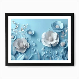 3d With Simple Floral Painting Light Blue Background 1 Art Print