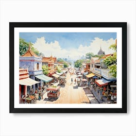 A Young Adventurer Meanders Through The Bustling Streets Of A Summer Town In Thailand Pastel Colore (5) Art Print