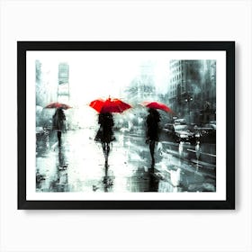 Rainy Day Women - In Red Umbrellas Art Print