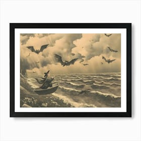 Bats Flying Over The Ocean Art Print