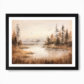 A Painting Of A Lake In Autumn 46 Art Print