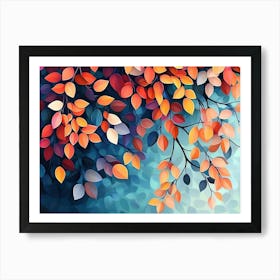 Hanging Branches Seamless Pattern Leaves Fall with Bright Color Flowers Illustration Art Print