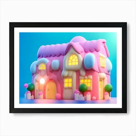 3d Home Sweet Home, House Made Of Sweets, Candy and Marshmallow Art Print