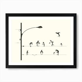 Penguins On A Wire Art Print