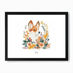 Little Floral Dog 3 Poster Art Print