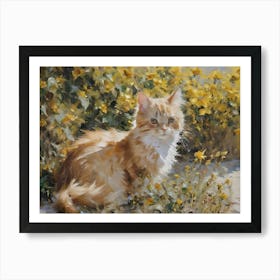 Cat In Yellow Flowers Art Print