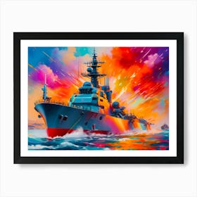 Battleship In The Ocean Art Print