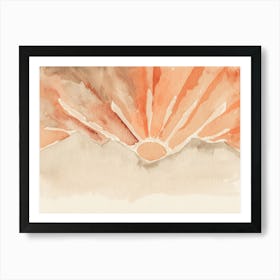 Warm Tones Mountain Sunset, Watercolor Sun Art Print