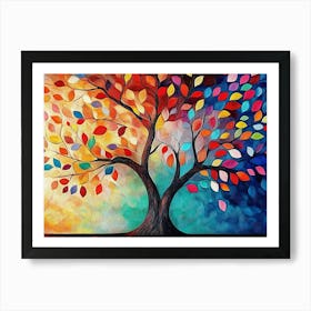 Colorful Tree with Vibrant Leaves Hanging Branches Illustration Background 3d Abstraction Art Print