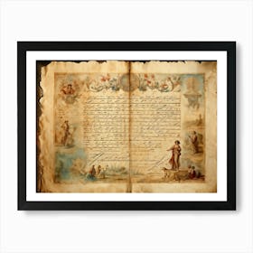 Antique Parchment Page Exhibiting The Essence Of A Bygone Era Textured Like Vintage Watercolor Edg (3) Art Print