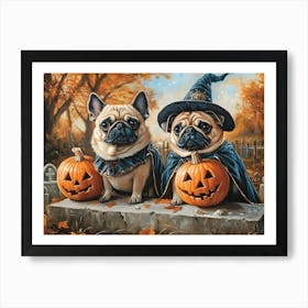 Halloween Pugs In Oil 4 Art Print