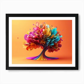 3d Abstraction Artwork, Color Tree On Bright Background 1 Póster