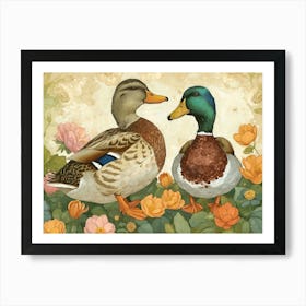 Floral Animal Illustration Duck 2 Art Print