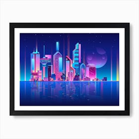 Synthwave Neon City [synthwave/vaporwave/cyberpunk] — aesthetic poster, retrowave poster, neon poster 1 Art Print