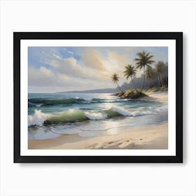 Beach Scene With Palm Trees Art Print