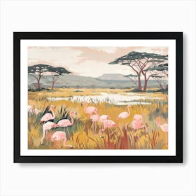Pink Flamingoes Tropical Jungle Illustration 4 Art Print