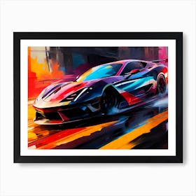 Super Sportscar Drive In Rain - Abstract Color Painting Art Print