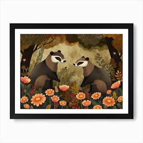 Floral Animal Illustration Badger 2 Art Print