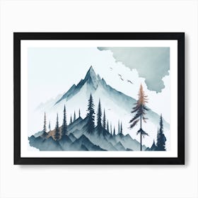 Mountain And Forest In Minimalist Watercolor Horizontal Composition 202 Art Print