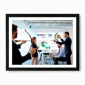 Archery Themed Office Scene Multiple Professionals In Sharp Business Attire Aiming Compound Bows To (5) Art Print