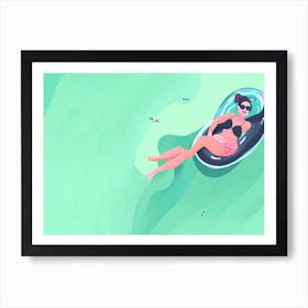 Relaxing Woman Floats On A Tube in a Pool Art Print