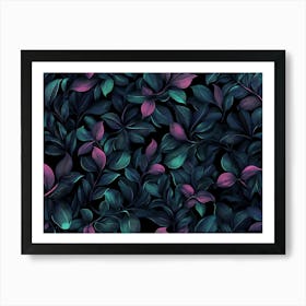 Neon Ivy Leaves, Dark Glamorous Foliage Art Print