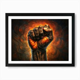 Powerful Clenched Fist With Firey Background Art Print