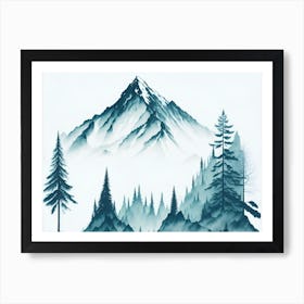 Mountain And Forest In Minimalist Watercolor Horizontal Composition 328 Art Print