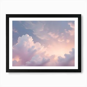 Painterly, Digital Illustration Of Fluffy White Clouds Against A Sky With A Gradient Of Pink, Blue, And Purple Art Print