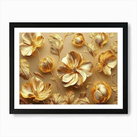 Golden Floral Abstract Vintage Flower 2 Art Print