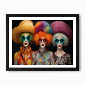Women Wearing Colored Hats Glasses And Hats 1 Art Print
