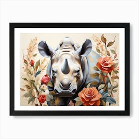 Rhino With Roses Wildlife Poster