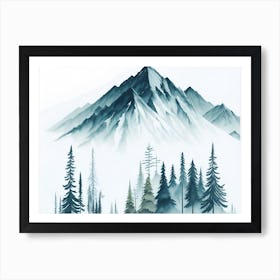 Mountain And Forest In Minimalist Watercolor Horizontal Composition 339 Art Print