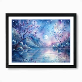 A Dreamy Landscape Of Water Reflections Moonligh Art Print