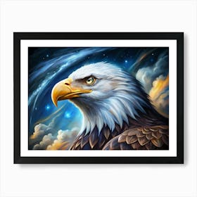 Portrait Of A Bald Eagle With Dramatic Sky Background Art Print