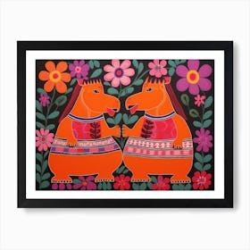 Hippopotamus Folk Style Animal Illustration Art Print